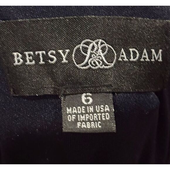 Betsy & Adam "ELLE" LONG SLEEVE SIDE RUFFLED SLIT GOWN in Navy NWOT Size 6 - Picture 7 of 7